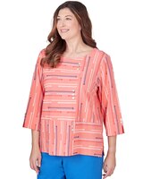 Alfred Dunner® Neptune Beach Beach Geometric Blouse with Button Details thumbnail number 3