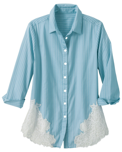 Lace Trim Pinstripe Shirt