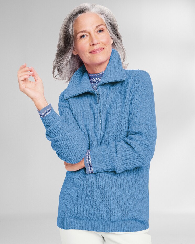 Shaker & Cable Quarter-Zip Sweater image number 1
