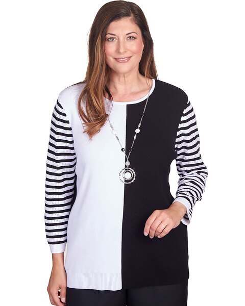 Alfred Dunner® World Traveler Colorblock Striped Sleeve Sweater With Necklace