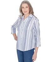 Alfred Dunner® Classics Jacquard Stripe Collared Button Down Top thumbnail number 3