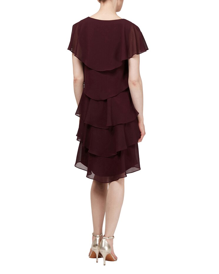 S.L. Fashions Pebble Georgette Caped Tiered Dress image number 5