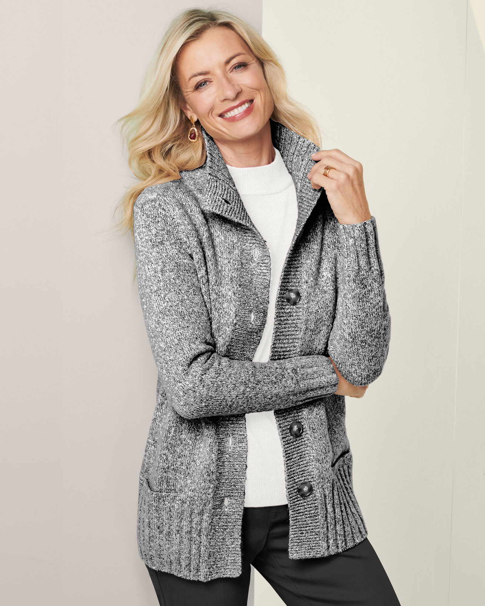 Marled Button Front Sweater Jacket