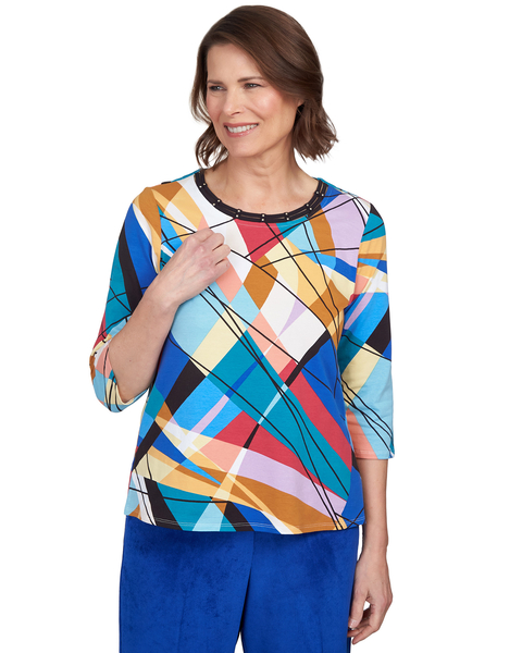 Alfred Dunner® Double Strap Crew Neck Abstract Top