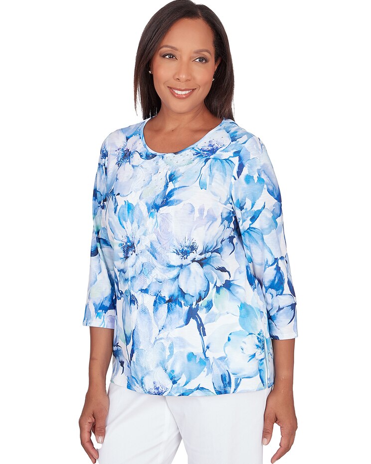 Alfred Dunner® Watercolor Floral Lace Paneled Top image number 3