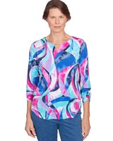Alfred Dunner® Puff Print Stained Glass Swirl Split Neck Top thumbnail number 1