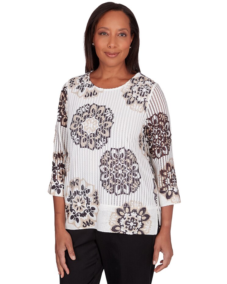 Alfred Dunner® Opposites Attract Medallion Textured Top image number 3
