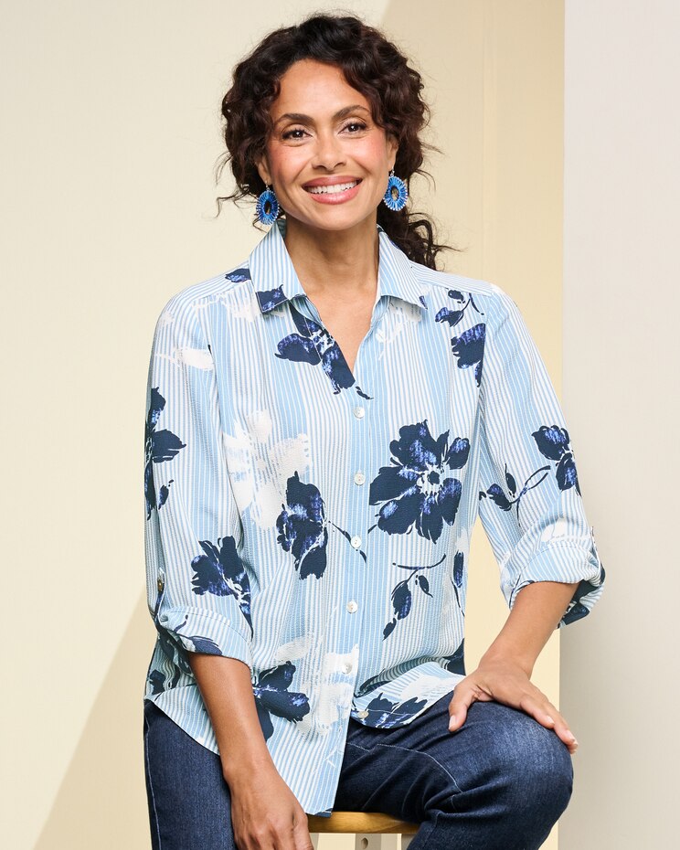CL Stripe Floral Shirt by Alfred Dunner image number 2