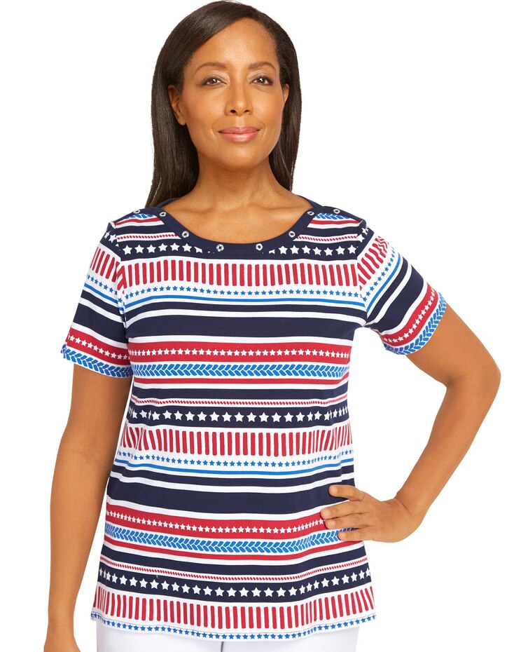 Alfred Dunner® Land Of The Free Americana Stripe Top image number 1