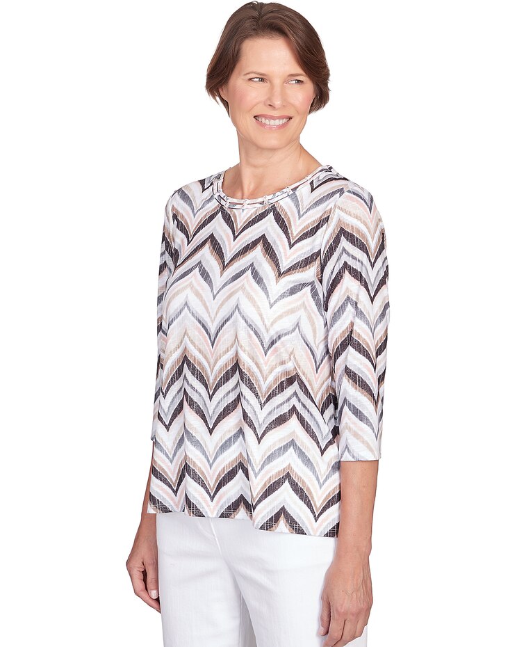 Alfred Dunner® Shimmering Chevron 3/4 Sleeve Top image number 3