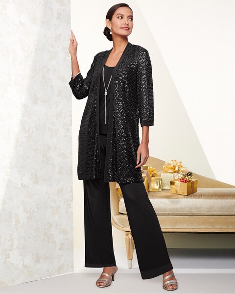 Three-Piece Sequin Duster Pant Set