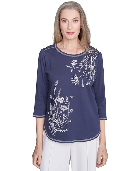 Alfred Dunner® Nantucket Asymmetric Floral Embroidered Top
