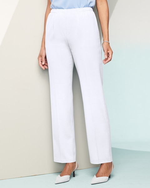 Look-of-Linen Straight Leg Pull-On Pants