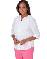 Alfred Dunner® Paradise Island Button Front Eyelet Top thumbnail number 3