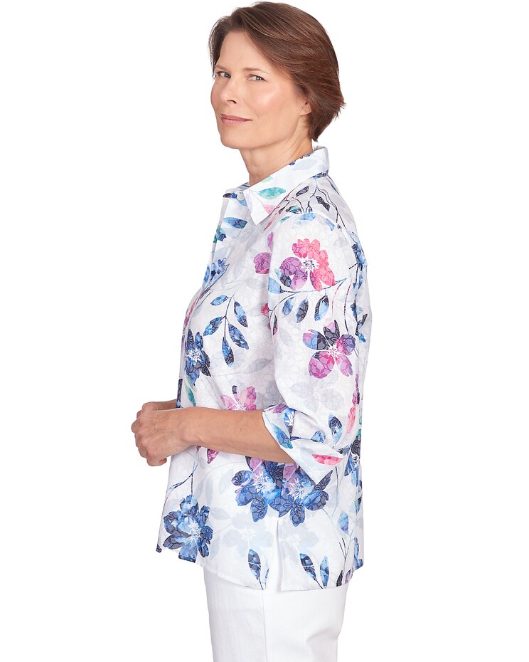 Alfred Dunner® Floral Burnout Button Down Top image number 4