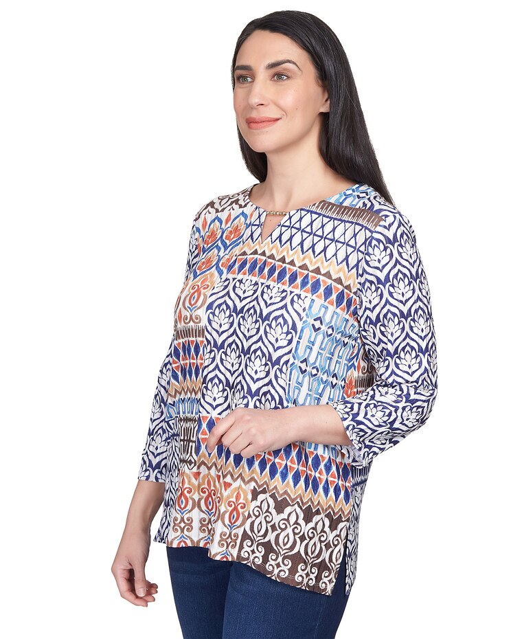 Alfred Dunner® Autumn Weekend Printed Patchwork Split Neck Top image number 3