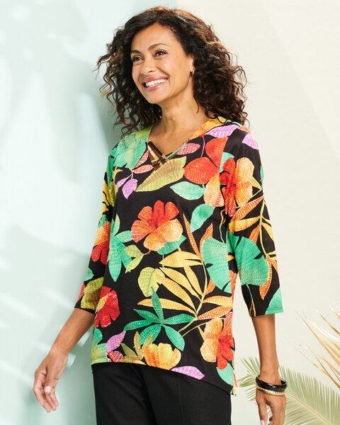 Alfred Dunner Floral Tropical Print Shirt