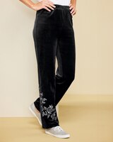 Floral Embroidered Velour Pants thumbnail number 1