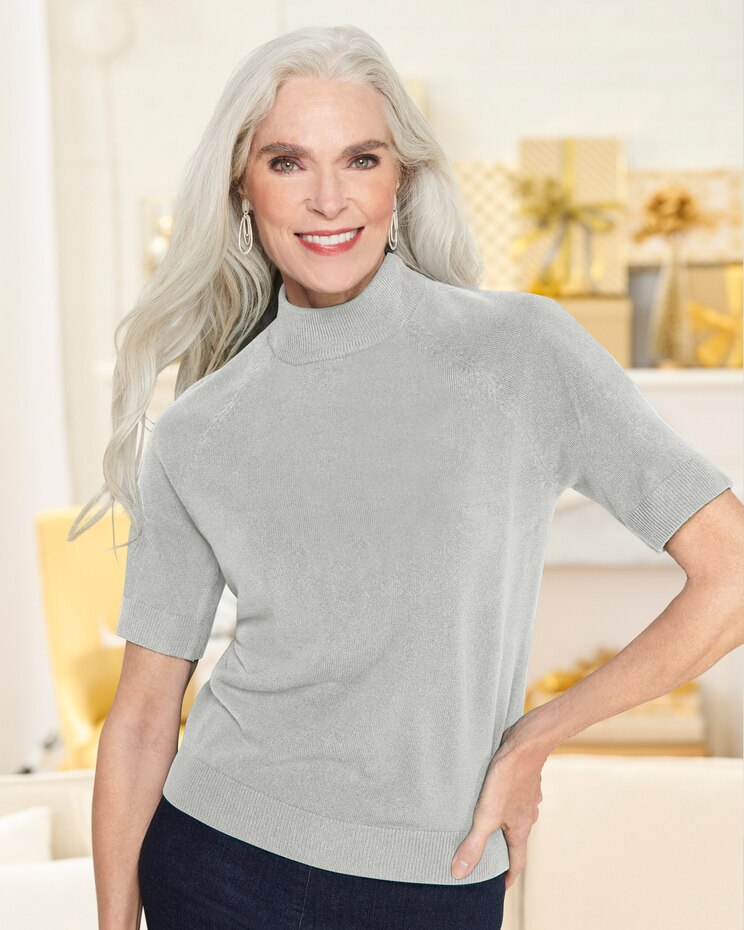 Soft Spun® Acrylic Mock Neck Short Sleeve Sweater image number 1