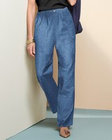 Cotton Tab-Front Straight Leg Pull-On Denim Jeans thumbnail number 1