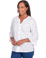 Alfred Dunner® In Full Bloom Butterfly Eyelet Button Front Shirt thumbnail number 3