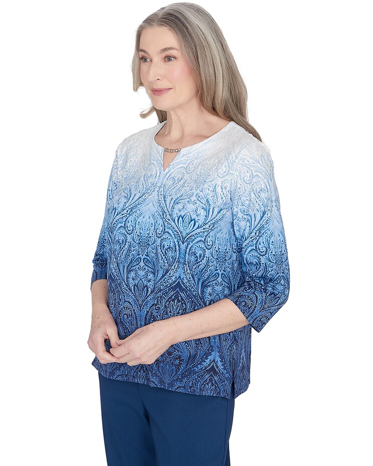 Alfred Dunner® Classics Ombre Beaded Keyhole Neck Top image number 3