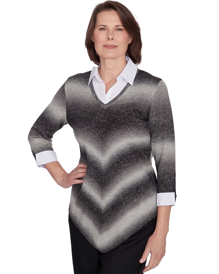 Alfred Dunner® Classics Chevron Ombre Woven Sweater image number 6