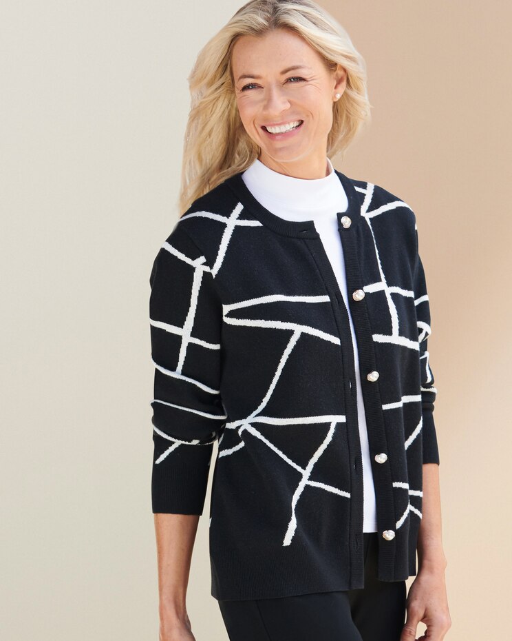 Graphic Pearl Button Sweater Jacket image number 1