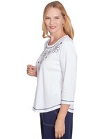 Alfred Dunner® Block Island Floral Embroidered Neckline Three Quarter Sleeve Top thumbnail number 4