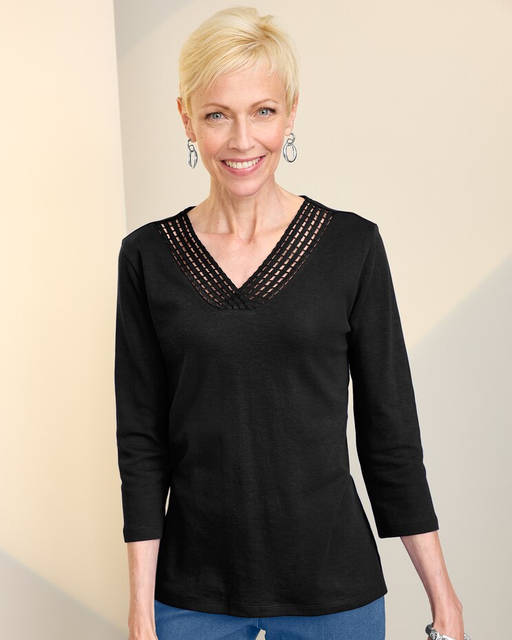 Modern Crochet Trim Knit Tee image number 1