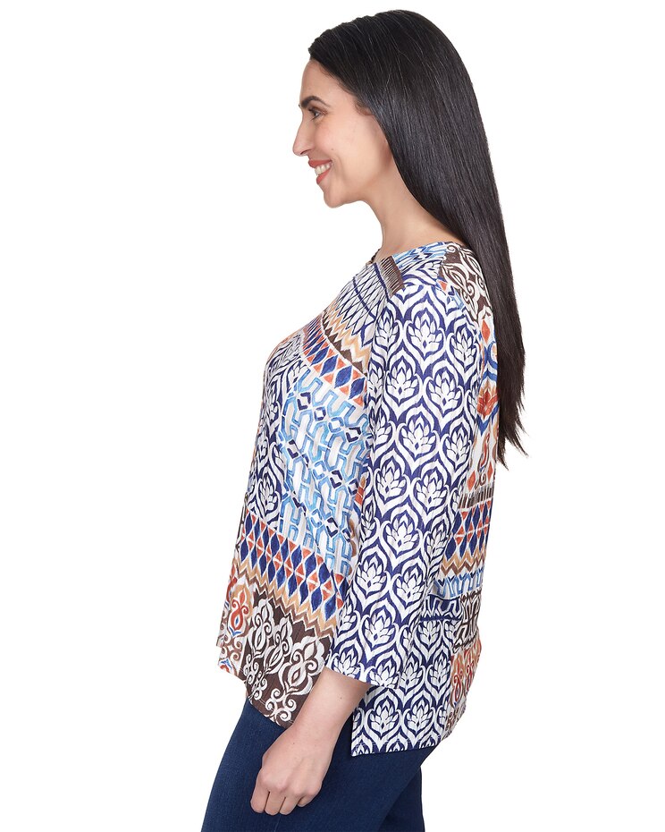 Alfred Dunner® Autumn Weekend Printed Patchwork Split Neck Top image number 4