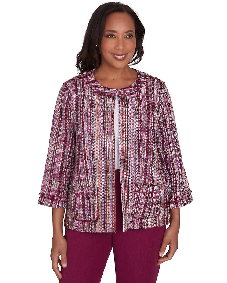 Alfred Dunner® Wine Country Fringe Textured Jacket image number 1