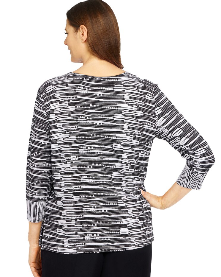 Alfred Dunner® Theater District Spliced Texture Knit Top image number 3