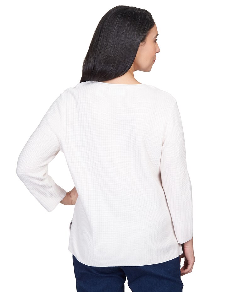 Alfred Dunner® Autumn Weekend Solid Texture Split Hem Sweater with Necklace image number 2