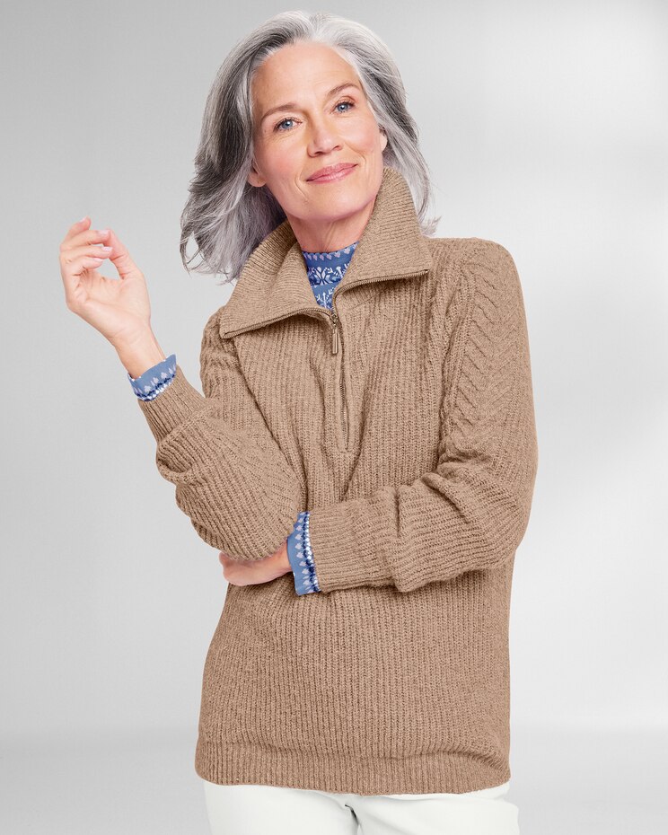 Shaker & Cable Quarter-Zip Sweater image number 1