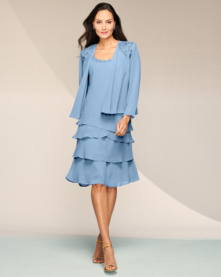 Sequin Shoulder Tiered Jacket Dress image number 1