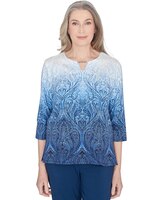 Alfred Dunner® Classics Ombre Beaded Keyhole Neck Top thumbnail number 1