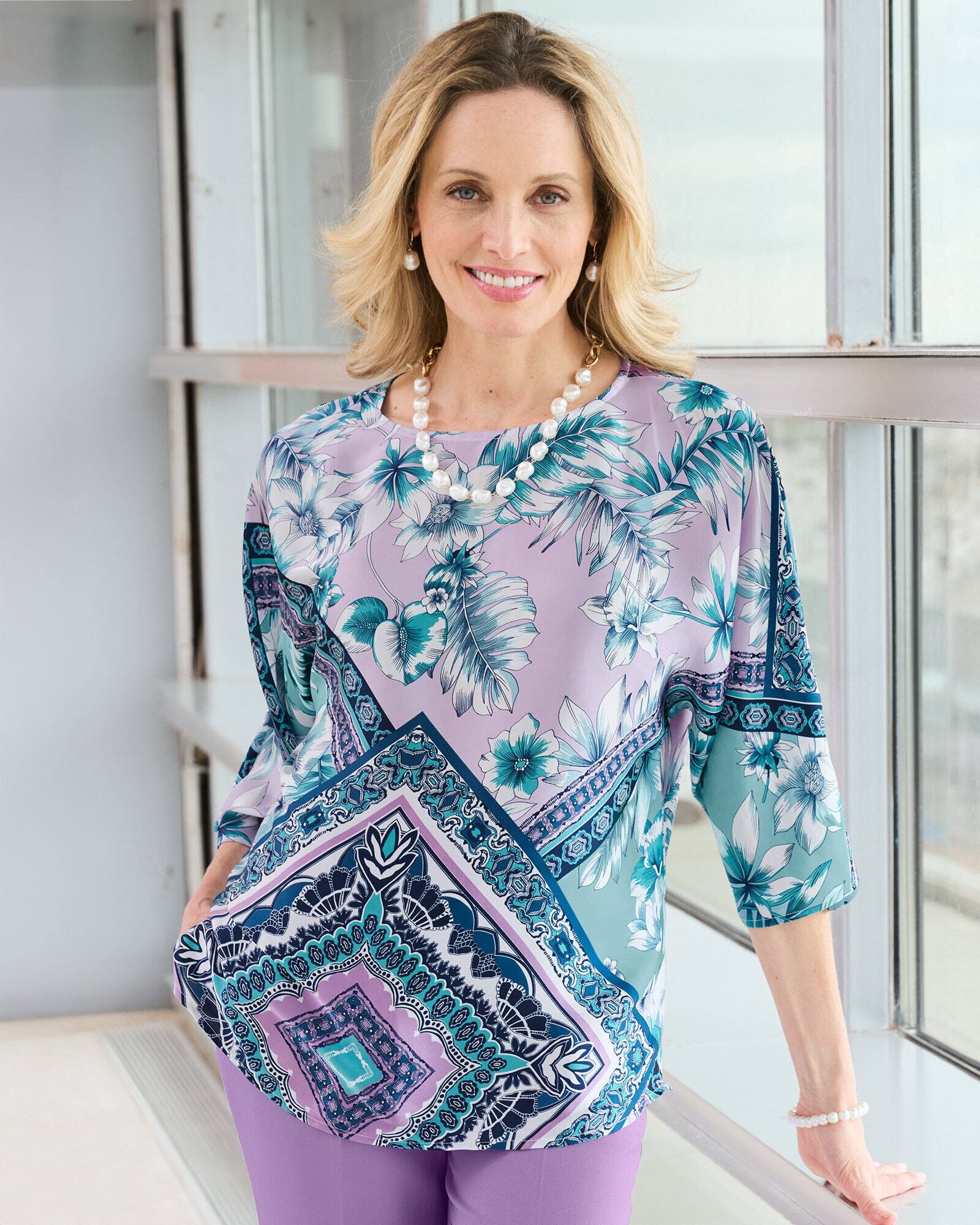 Botanical Scarf Print Top Draper s Damon s