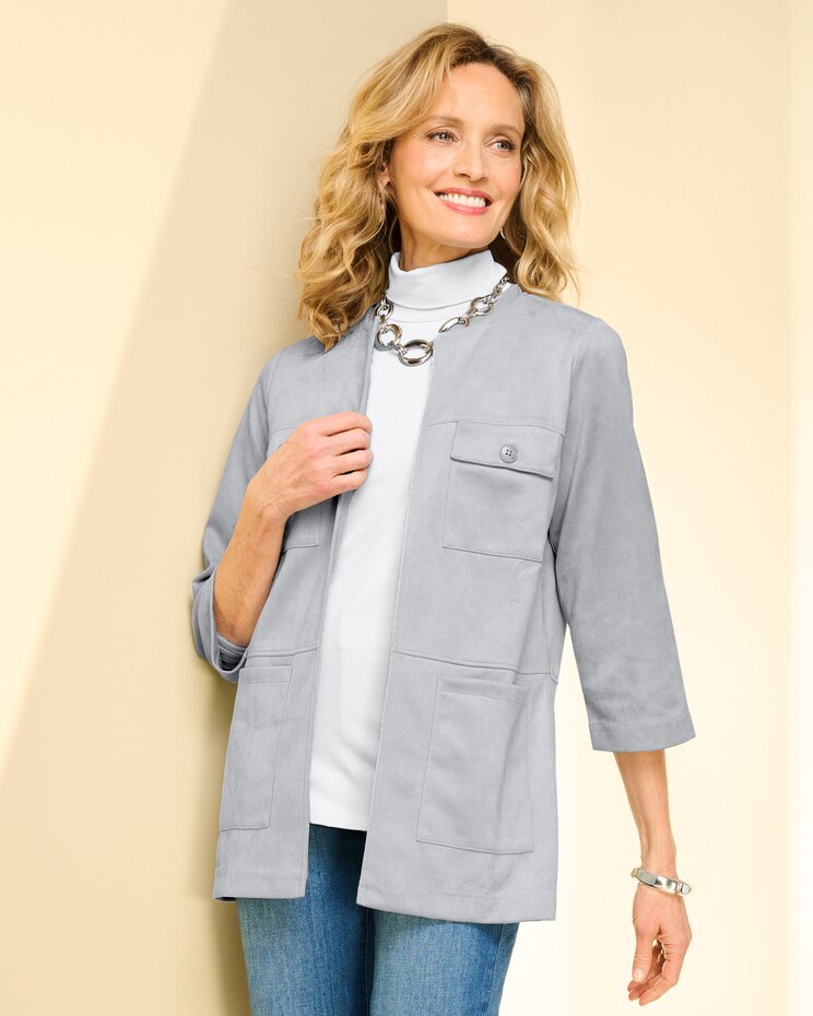Stretch Microsuede Seamed Open Jacket image number 1