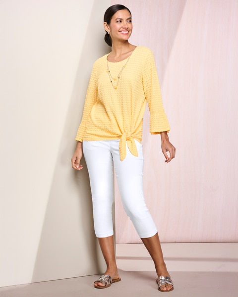 Alfred Dunner Tie Front Textured Top & Slimtacular Textured Capris