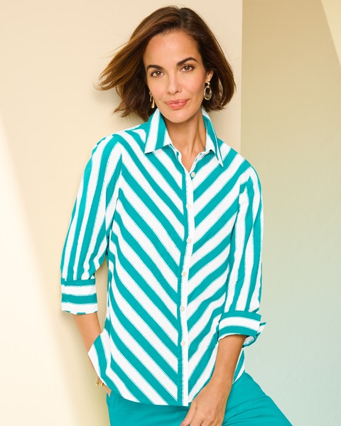 3/4 Sleeve Bias Stripe Shirt