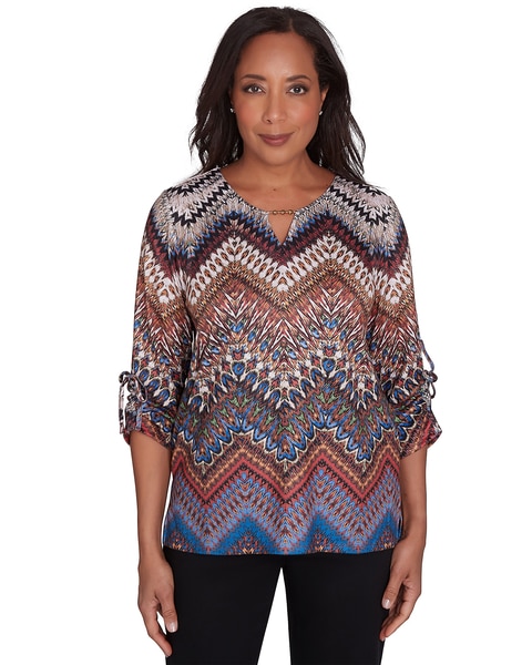 Alfred Dunner® Harvest Moon Textured Chevron Ruched Sleeve Top