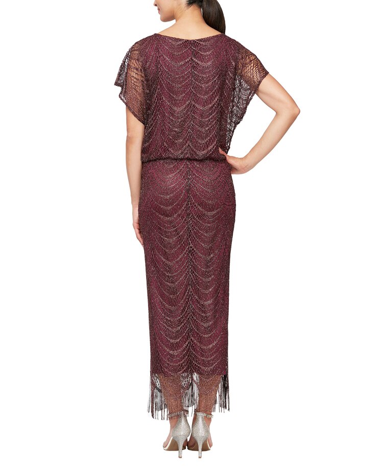 S.L. Fashions Crochet Long Blouson Dress image number 3
