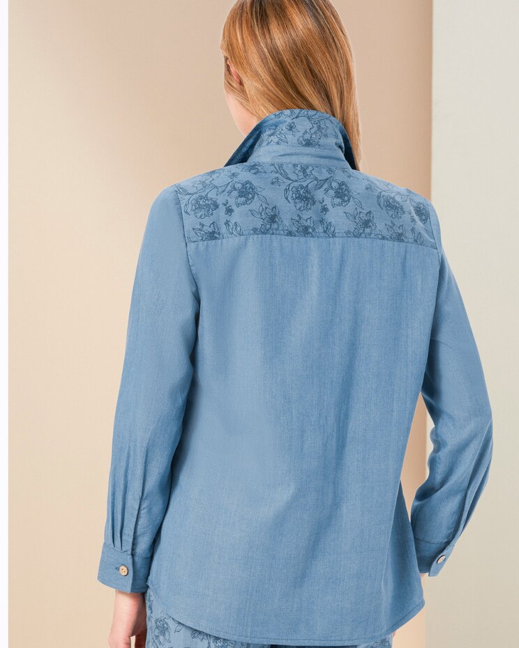 Floral Trim Tencel™ Denim Shirt image number 2