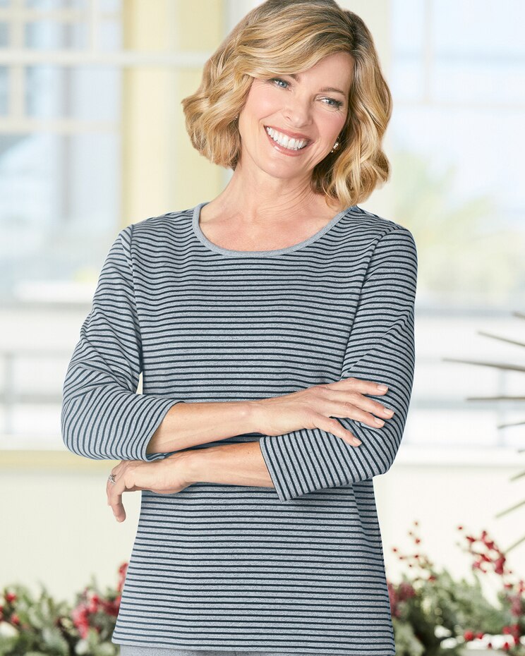 Modern Melange Stripe 3/4 Sleeve Tee image number 1