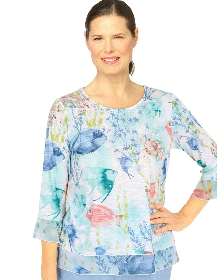 Alfred Dunner® Set Sail Underwater Fish Top image number 1