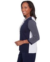 Alfred Dunner® Block Island Striped Sleeve Colorblock Sweater with Necklace thumbnail number 4