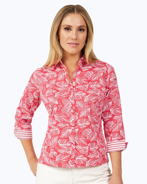 Foxcroft Lucie 3/4 Sleeve Beach Leaves Blouse