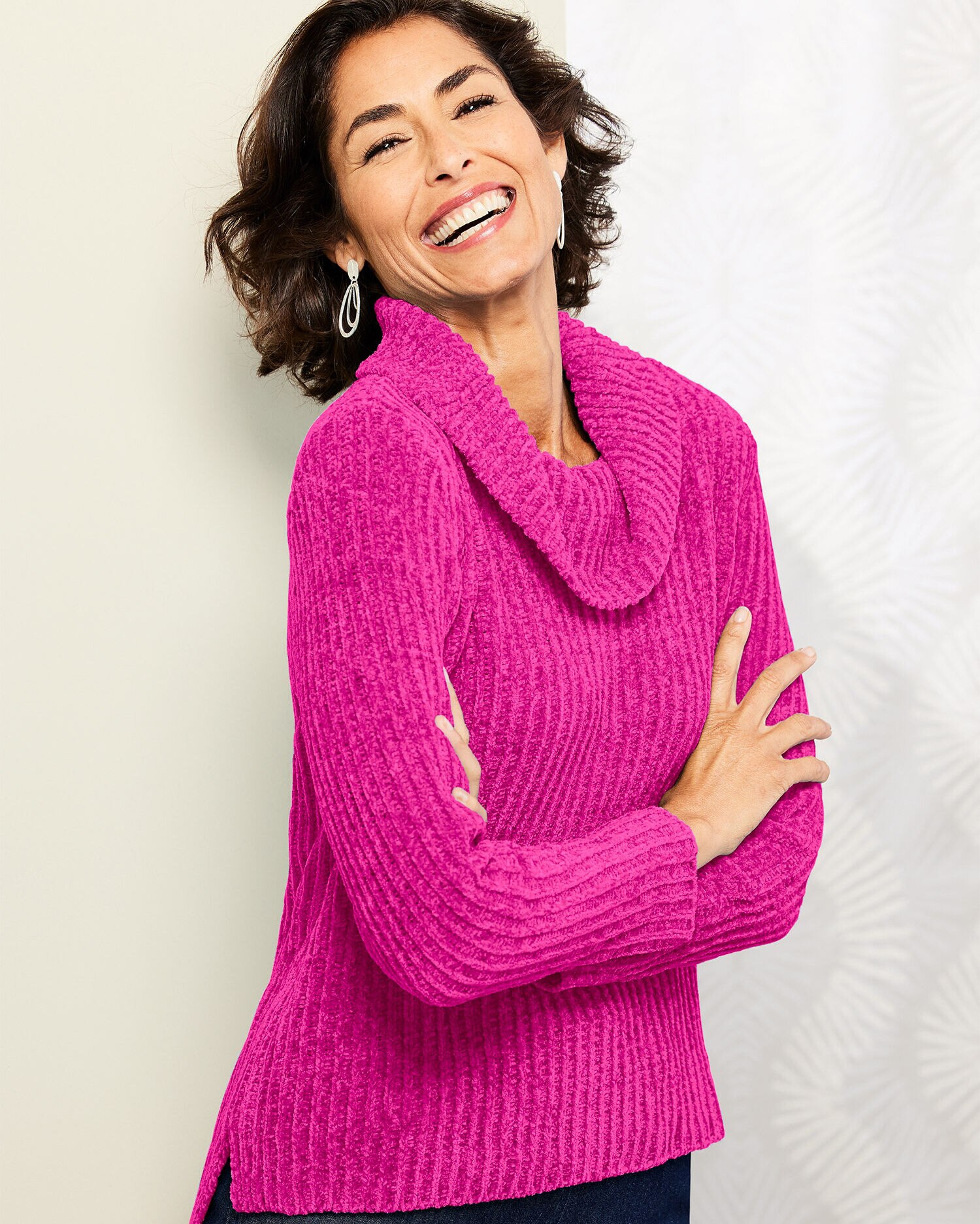Chenille cowl top neck sweater