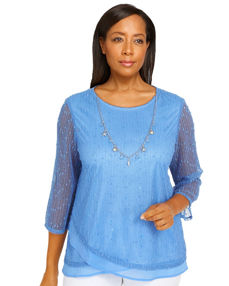 Alfred Dunner® Set Sail Popcorn Texture Tulip Hem Top image number 1